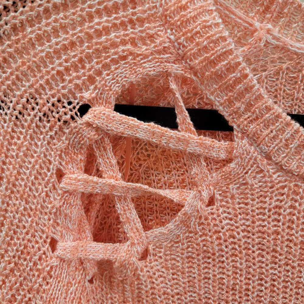 Love More Peach Orange Sweater with Shoulder Cut Outs Size Medium - Picture 6 of 8